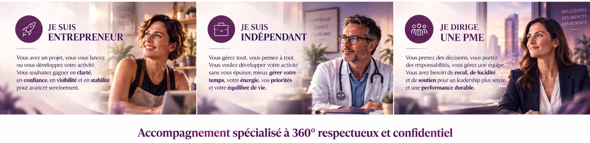 Entrepreneur, Indépendant, Je dirige une PME — Accompagnement spécialisé à 360° respectueux et confidentiel.